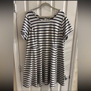 Old Navy Women’s Plus 3X Blue & White Striped Nautical Sailor Dress Fit & Flare